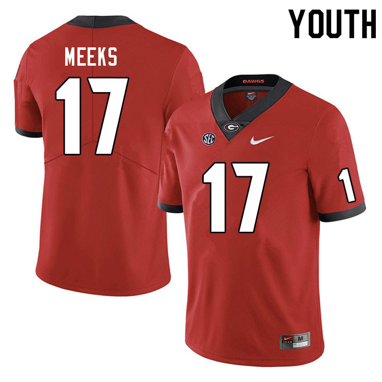 Georgia Bulldogs Youth Jackson Meeks #17 Red Stitched College UGA Football Jersey 23JP013BL